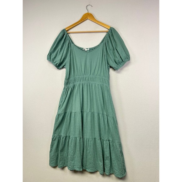 Cottagecore Destination 365 Womens MP Green Textured Puff Sleeve Tiered Dress - Picture 11 of 11